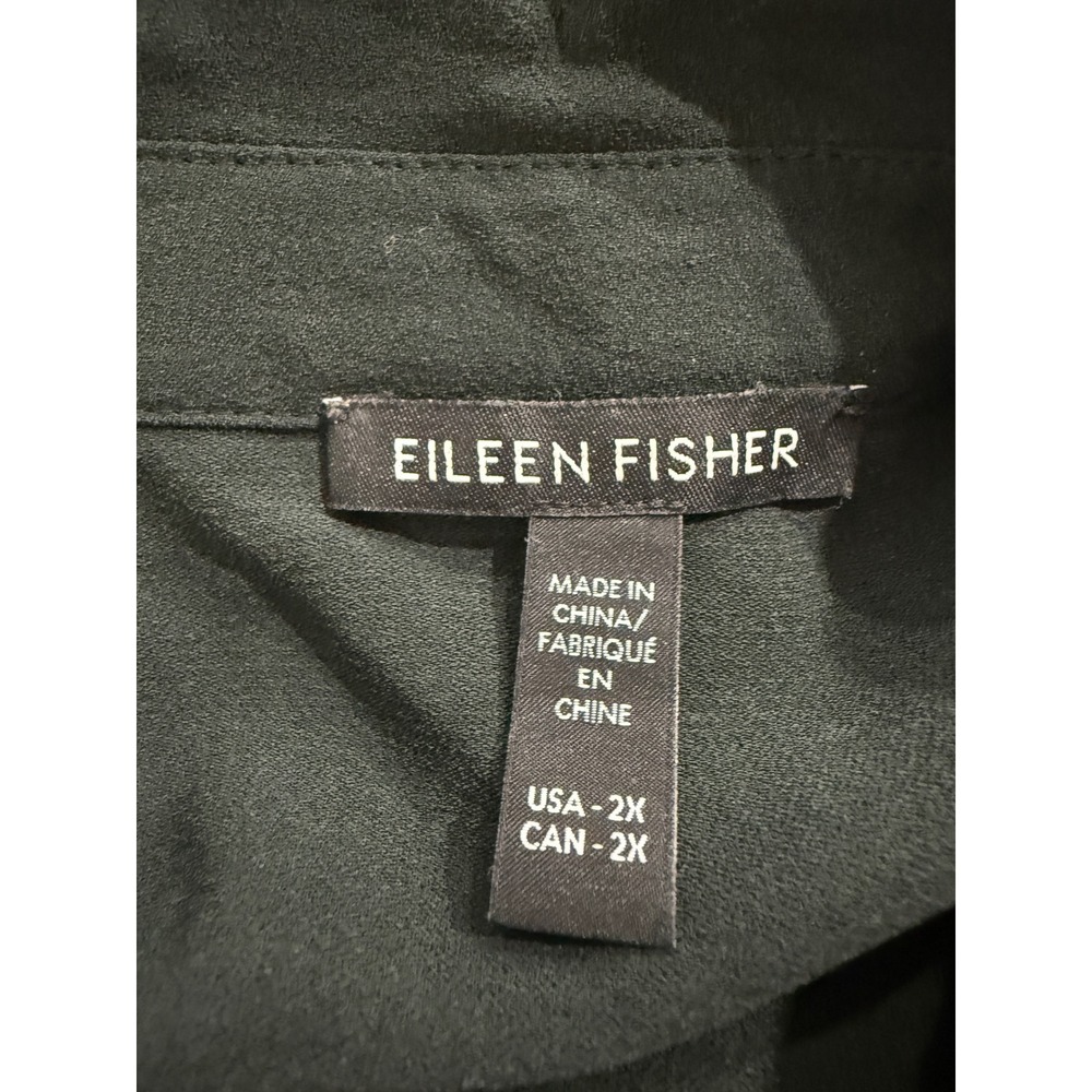 Eileen Fisher Womens 2X Forest Green 100% Silk Button Down Long Sleeve Shirt - Picture 4 of 8